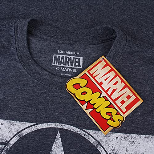 Marvel Cap Logo Camiseta, Heather Navy, S para Hombre