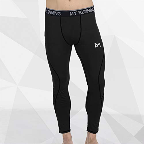 MEETYOO Leggings Hombre, Compresión Secado Rápido Pantalones Deporte Mallas Largas para Running Fitness Yoga, Negro-1, L