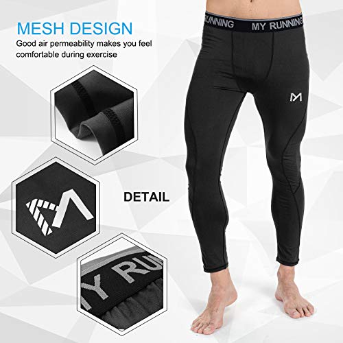 MEETYOO Leggings Hombre, Compresión Secado Rápido Pantalones Deporte Mallas Largas para Running Fitness Yoga, Negro-1, L