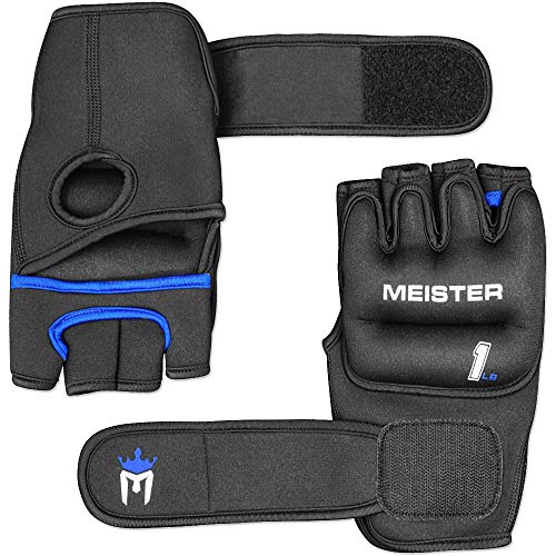 Meister Elite - Guantes de neopreno con peso para manos cardiovasculares y pesadas, 1 lb x 2, color negro y azul