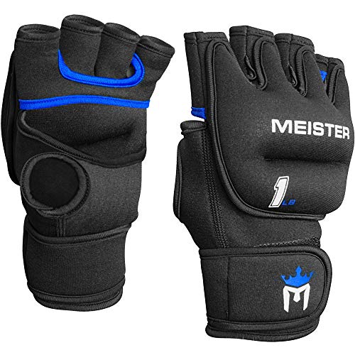 Meister Elite - Guantes de neopreno con peso para manos cardiovasculares y pesadas, 1 lb x 2, color negro y azul