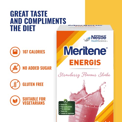 Meritene® FUERZA Y VITALIDAD - Suplementa tu nutrición y mantén tu sistema inmune con vitaminas, minerales y proteínas - Batido de Fresa - Estuche (15 sobres de 30g)