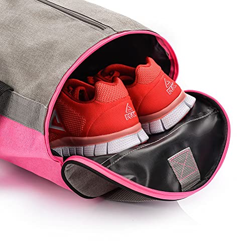 meteor Bolsa Deporte Viaje Gimnasio con Compartimento Separado para Zapatos Duffle Bag para Hombre Mujer Ultraligera Plegable Bolsa Deportiva 25 L Yoga Bolsa Fin de Semana (Gris/Rosa, 25 L)