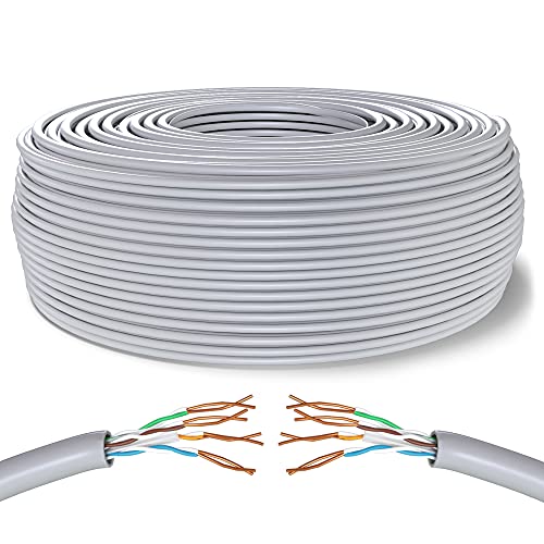 Mr. Tronic 100m Cable de Instalación Red Ethernet Bobina | CAT6, AWG24, CCA, UTP | LAN Gigabit de Alta Velocidad | Conexión a Internet | Ideal para PC, Router, Modem, Switch, TV (100 Metros, Gris)