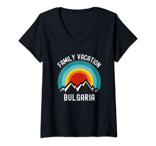 Mujer Bulgaria traje de vacaciones familiares a juego Camiseta Cuello V