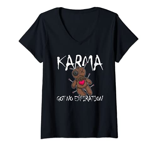 Mujer Karma Got No Expiration Voodoo Goth - Muñeca de vudú Camiseta Cuello V