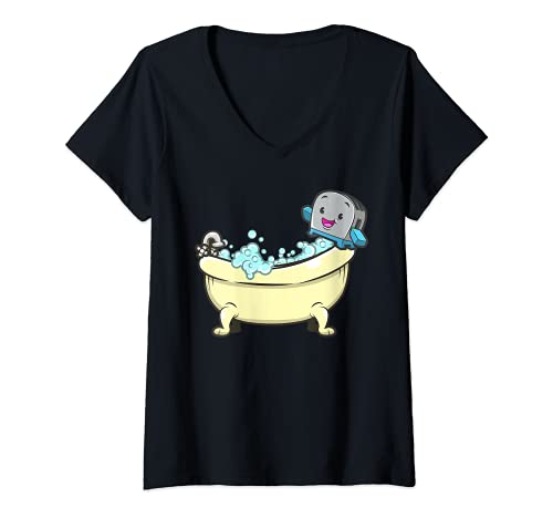 Mujer Tostadora en una bañera Divertido juego de palabras de los 8 Camiseta Cuello V