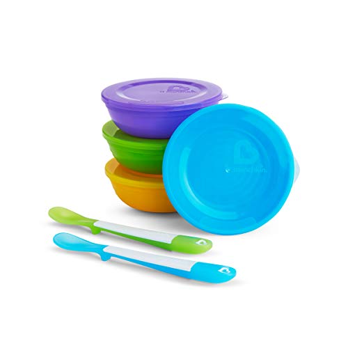 Munchkin Love - a - Bowls - Contenedor de almacenamiento de alimentos 4 cuencos / tapa + 2 cucharas, multicolor