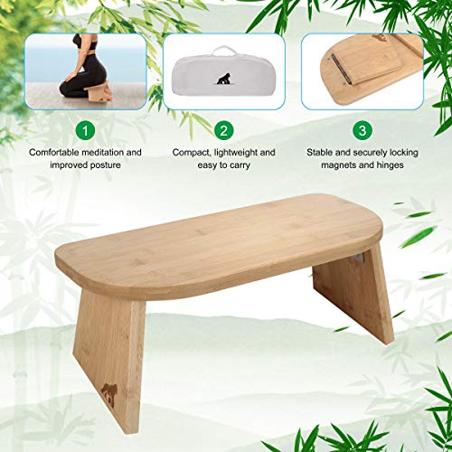MY FAT GORILLA Banco de meditación plegable de bambú – Taburete de yoga plegable – Banco para meditación profunda