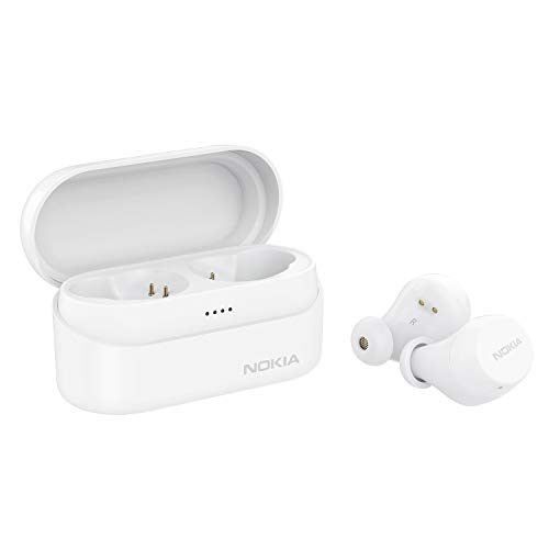 Nokia BH-405 Power Earbuds Lite True Auriculares Inalámbricos, 35Hrs de Reproducción, IPX7 a Prueba de Agua, Compatible con Bluetooth, Estuche Compacto de Carga Inalámbrica, Neve Blanco