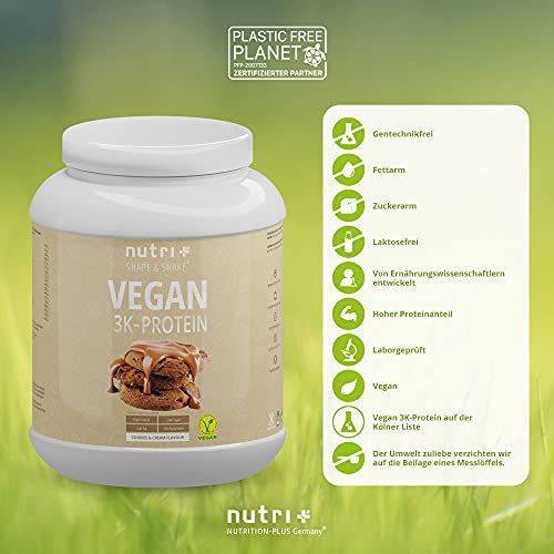 Nutri + Proteína en Polvo Vegan Cookies & Cream 1kg 81,9% Proteína 3k Multi-compuesta Origen Vegetal Sabor a Galletas sin Lactosa