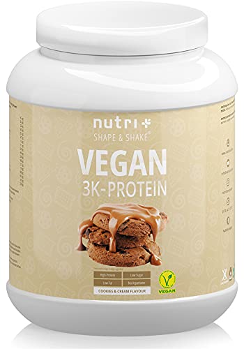 Nutri + Proteína en Polvo Vegan Cookies & Cream 1kg 81,9% Proteína 3k Multi-compuesta Origen Vegetal Sabor a Galletas sin Lactosa