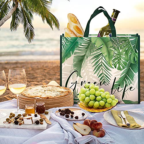 NymphFable 5 Pcs Tote Bag Reutilizables Verde Hojas de Palma Bolsas para Comestibles Grande Bolsa Compra