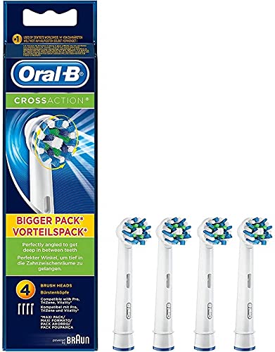Oral-B CrossAction Pack, Cabezales 4 para cepillo eléctrico, cabezal redondeado para limpiar diente por diente