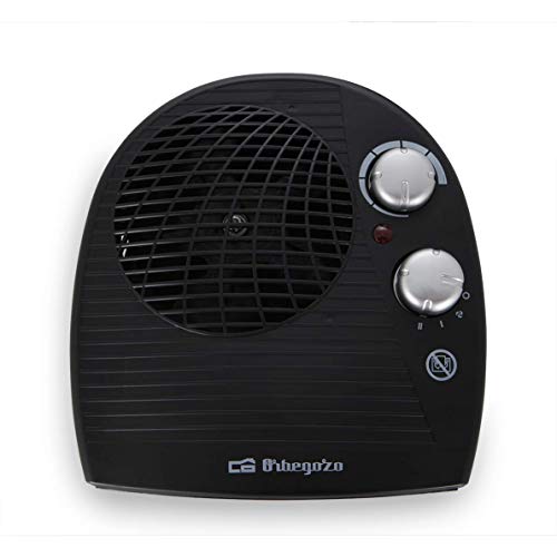 Orbegozo FH 5028 Calefactor eléctrico con termostato Ajustable, 2000 W de Potencia, 2 Posiciones de Calor y función Ventilador, Negro