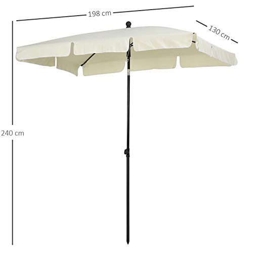 Outsunny Sombrilla Rectangular Grande Parasol con Ángulo Ajustable para Patio Terraza o Jardín 198x130x240cm En Color Beige