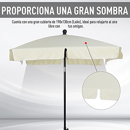 Outsunny Sombrilla Rectangular Grande Parasol con Ángulo Ajustable para Patio Terraza o Jardín 198x130x240cm En Color Beige