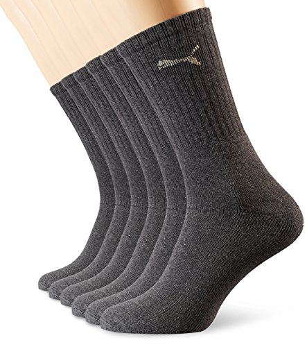 Pack de 6 pares de calcetines deportivos unisex, con suela de tejido de algodón rizo de Puma, 73127, antracita, 43-46