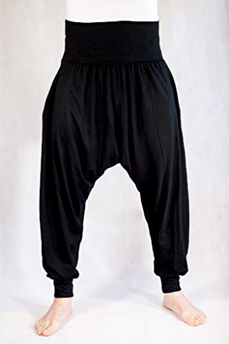 Pantalones Yoga Pilates Harem Etnicos Uniforme Comodos Hombre Mujer Lisos Negro Gris Marino Blanco Tallas Adulto y Tallas Grandes 2XL (Negro, XXL)