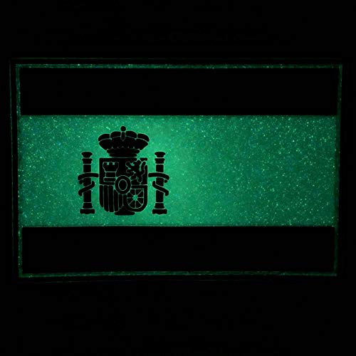 Parche de Bandera España Brillante por la noche. Parches militares para chaleco táctico lastrados de crossfit con ganchos adhesivos con pintura fluorescente en la oscuridad - 75 x 50 mm