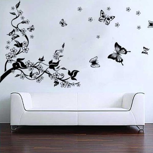 Pegatina romántica para decorar la pared, árbol y mariposas