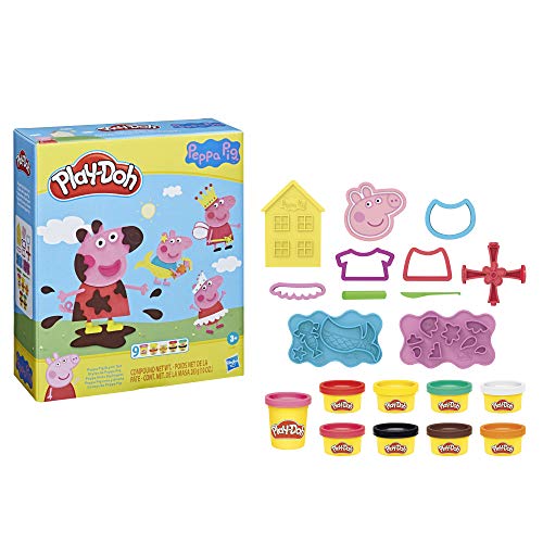 Play-Doh Stylin Set con 9 latas de Compuesto de Modelado no tóxico y 11 Accesorios, Juguete Peppa Pig para niños de 3 años en adelante, Multicolor