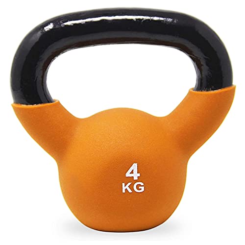POWRX Kettlebell Hierro Fundido 4 kg - Pesa Rusa con Revestimiento de Neopreno + PDF Workout (Orange)