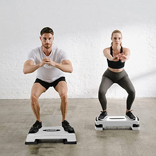 POWRX Step Fitness/aeróbic escalón - Stepper ideal para ejercicios en casa - Altura regulable y Superficie antideslizante + PDF Workout (Blanco)