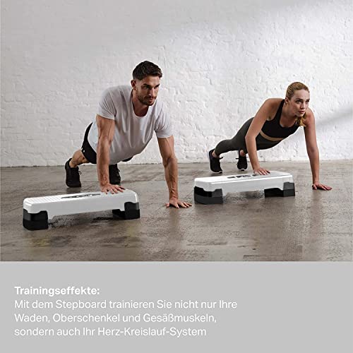 POWRX Step Fitness/aeróbic escalón - Stepper ideal para ejercicios en casa - Altura regulable y Superficie antideslizante + PDF Workout (Blanco)
