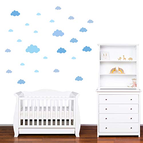 PREMYO 30 Nubes Pegatinas Pared Infantil - Vinilos Decorativos Habitación Bebé Niños - Fácil de Poner Azul Pastel