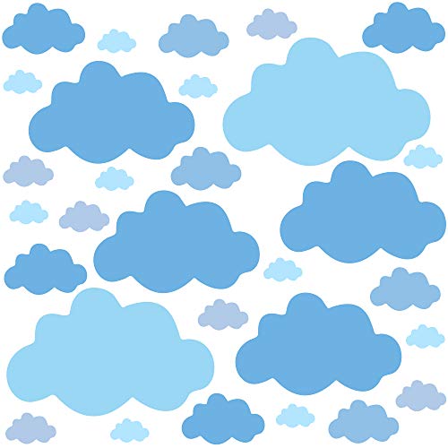 PREMYO 30 Nubes Pegatinas Pared Infantil - Vinilos Decorativos Habitación Bebé Niños - Fácil de Poner Azul Pastel