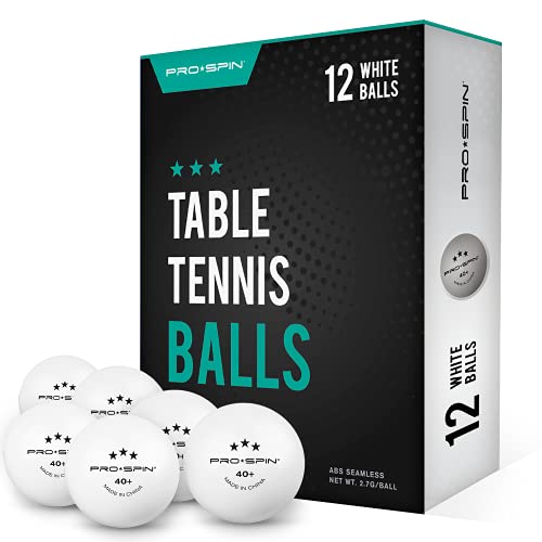 PRO-SPIN Pelotas de Ping Pong - Blanco - Pelotas 3-Estrellas 40+ (Pack de 12) para Tenis de Mesa | Pelotas ABS de Alto Rendimiento y Durabilidad para Mesa de Ping Pong Interior/Exterior, Competición