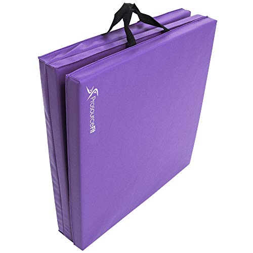 ProsourceFit Tri-Fold Folding Exercise Mat with Carrying Handles, 6-Feet Length x 2-Feet Width x 1.5-Inch Thickness, Purple