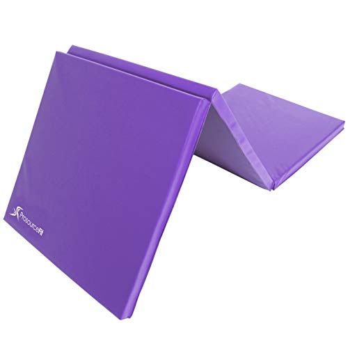 ProsourceFit Tri-Fold Folding Exercise Mat with Carrying Handles, 6-Feet Length x 2-Feet Width x 1.5-Inch Thickness, Purple