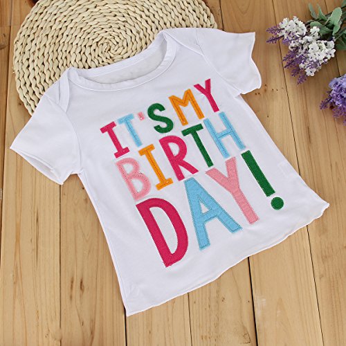 puseky Conjunto de camiseta de cumpleaños y falda tutú de malla arcoíris para bebés (3-4 años)