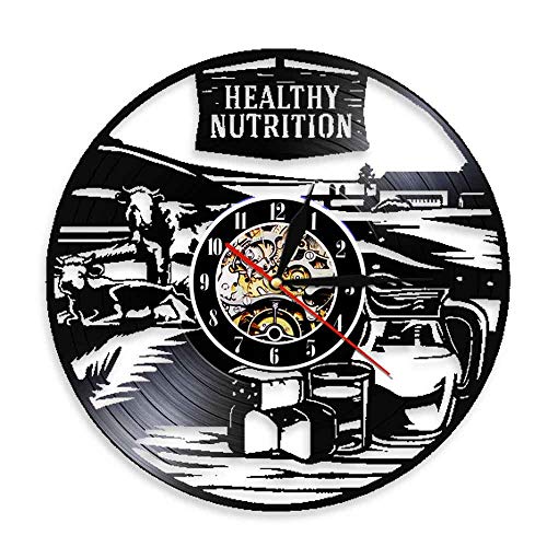 QIANGTOU Reloj de Pared de nutrición Saludable Decoración de Vida Saludable Recetas de comestibles Reloj de Vinilo Grabado LP Reloj Decorativo