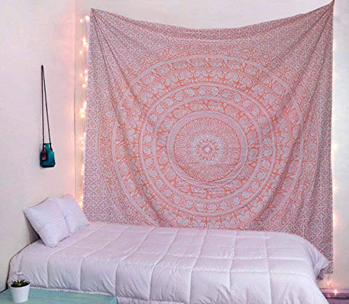 Raajsee Tapiz dorado metálico para colgar en la pared, mandala, bohemio, decoración de dormitorio, tapices hippie, ropa de cama bohemia, colcha, esterilla de yoga