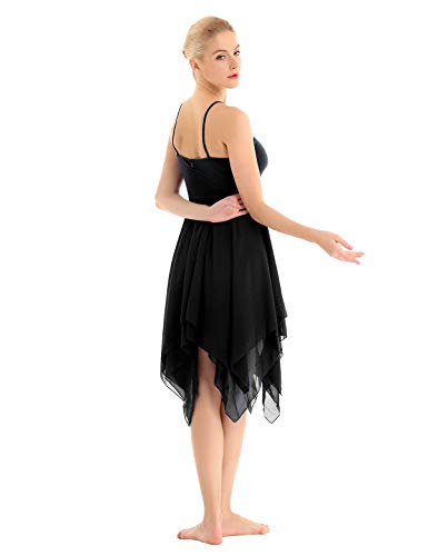 ranrann Vestido Tirantes de Ballet Gasa para Mujer Irregular Vestido Largo de Danza Lírica Contemporánea Traje Baile de Salón Latino Tango Dancewear Negro S