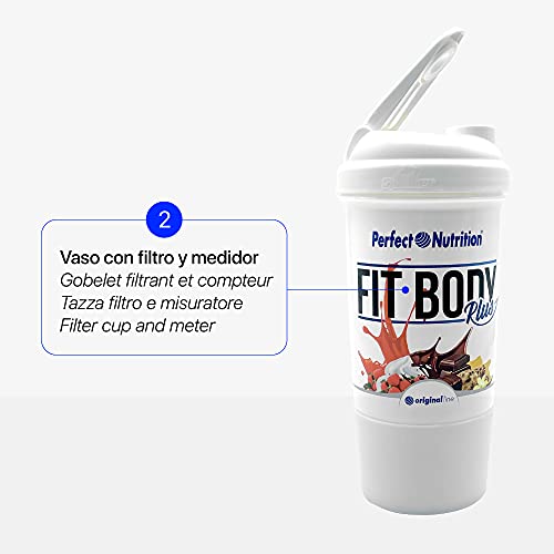 Rc Ocio Mezclador de Proteínas/Batidos Fitnet Vaso - Botella Shaker Coctelera 600ml, Bebidas de Fitness, Smoothies (Libre de BPA) con medidor en ml y oz