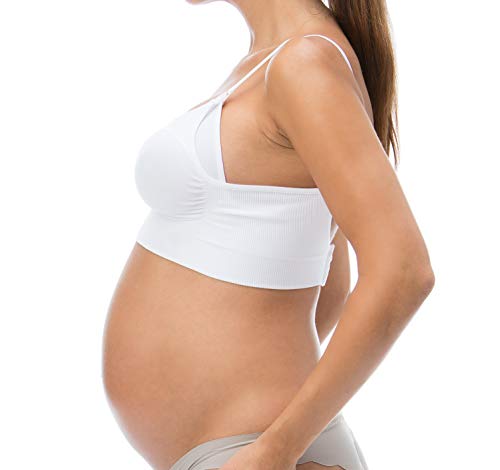 RelaxMaternity 5703 (Blanco, L) Sujetador Maternidad para Lactancia con Copas Que se Pueden Abrir y Tirantes Regulables