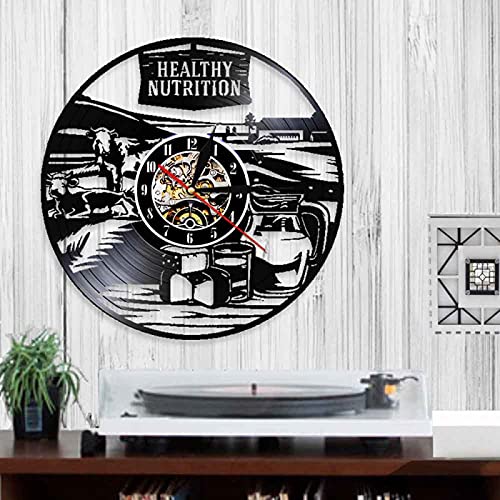 Reloj de Pared Discos de Vinilo Nutrición Saludable en la Granja Wall Clocks Vintage Decoración de Pared Arte del hogar Disco de Vinilo Reloj de Pared