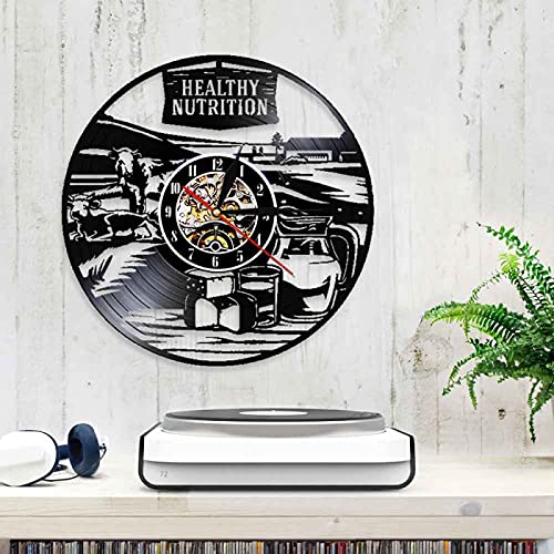 Reloj de Pared Discos de Vinilo Nutrición Saludable en la Granja Wall Clocks Vintage Decoración de Pared Arte del hogar Disco de Vinilo Reloj de Pared