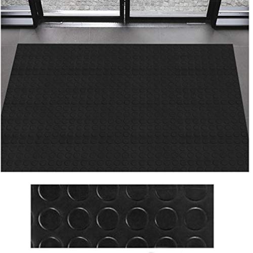 Revestimiento de Caucho Antideslizante | Suelo de Goma PVC Negro 3mm Diseño Botones (100_x_150 CM)