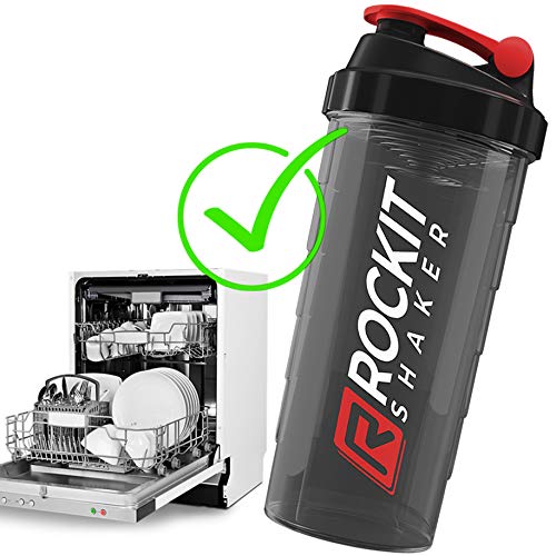 Rockitz Premium Shaker per proteine 1000ml - funzione di miscelazione con filtro per infusione - per frullati proteici super cremosi per il fitness, tazza per frullati proteici - Rojo | Negro