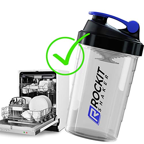 Rockitz Premium Shaker per proteine 500ml - funzione di miscelazione con filtro per infusione - per frullati proteici super cremosi per il fitness, tazza per frullati proteici - Azul | Transparente