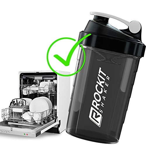 Rockitz Premium Shaker per proteine 500ml - funzione di miscelazione con filtro per infusione - per frullati proteici super cremosi per il fitness, tazza per frullati proteici - Blanco | Negro