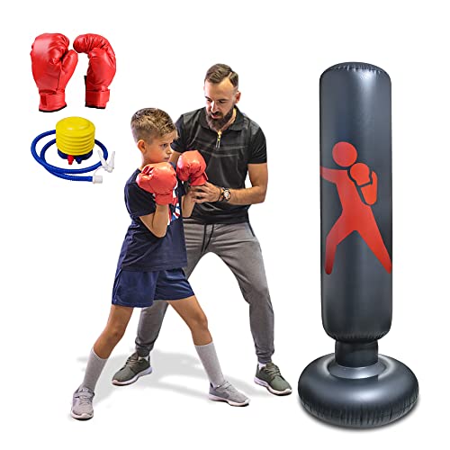 Saco De Boxeo Hinchable de Niños,Boxeo Hinchables Espesar para Adultos y Niños Juego de 3 Piezas,Entrenamiento Boxeo, Kick Boxing, Alivio del Estrés