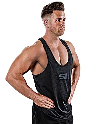 Satire Gym - Camiseta de Tirantes para Fitness de Hombre/Ropa Funcional de Secado rápido para Hombres - Camiseta de Tirantes para Hombres, Apta para Culturismo y Entrenamiento. (Negro monteado, L)