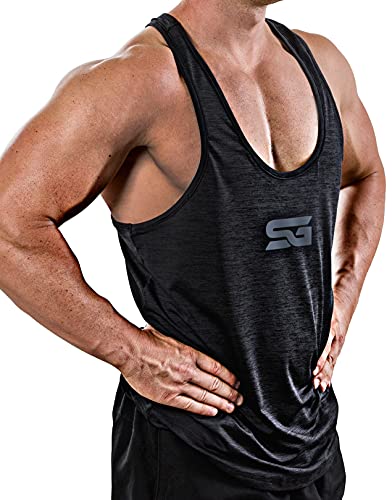 Satire Gym - Camiseta de Tirantes para Fitness de Hombre/Ropa Funcional de Secado rápido para Hombres - Camiseta de Tirantes para Hombres, Apta para Culturismo y Entrenamiento. (Negro monteado, L)