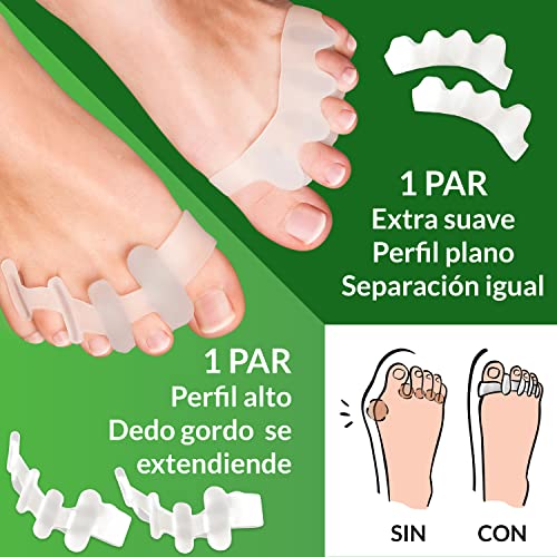 Separador Dedos Pie [4x] para todos los pies, 2 pares diferentes, silicona mejorada, 0% BPA, un tamaño para todos - silicona gel